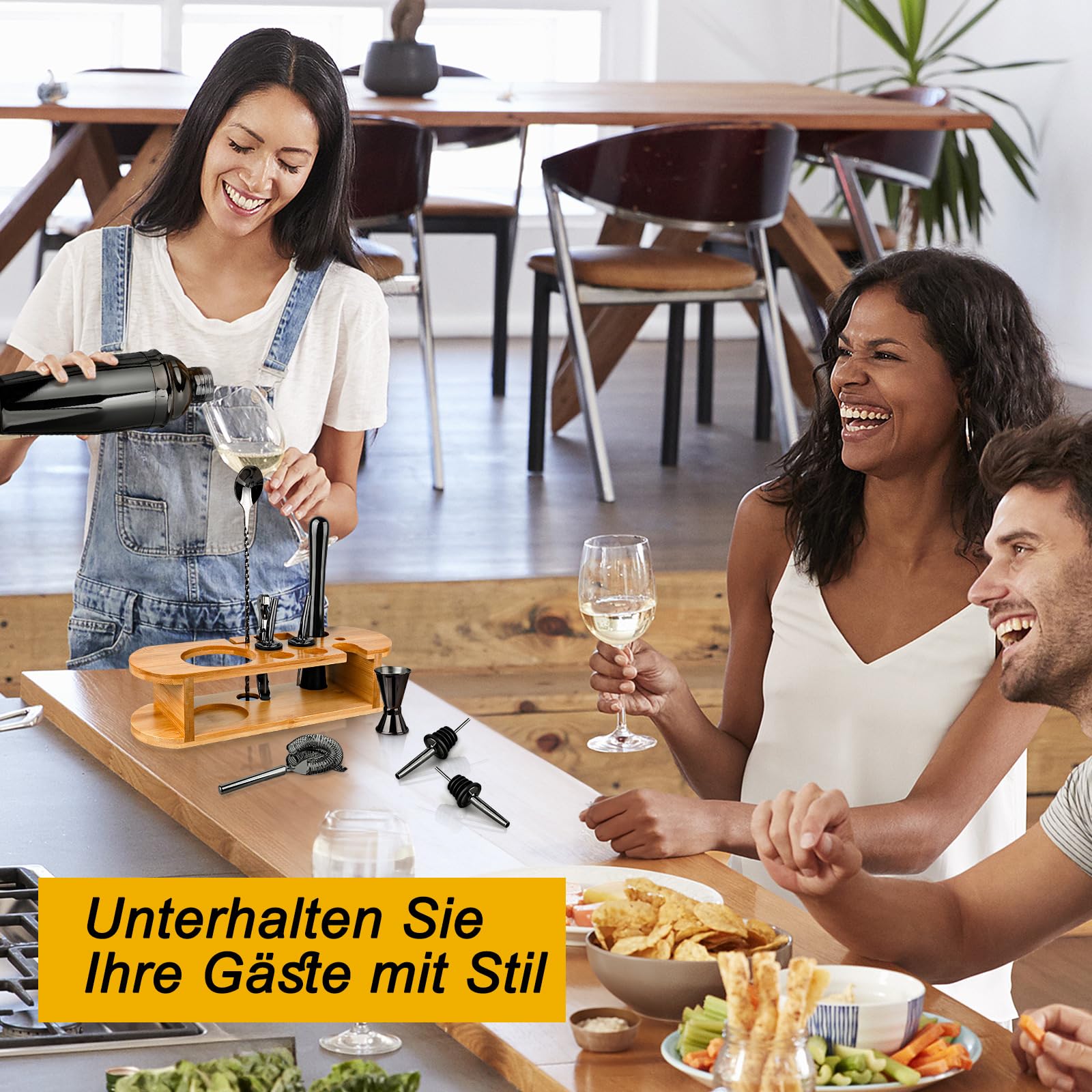 Cocktail Shaker Set mit Ständer, Professionelles Edelstahl Cocktail Set, 12-teiliges Bar Set zum Mixen von Getränken, Geschenke für Frauen Männer Cocktail Liebhaber, Home Essentials Cocktail Shaker