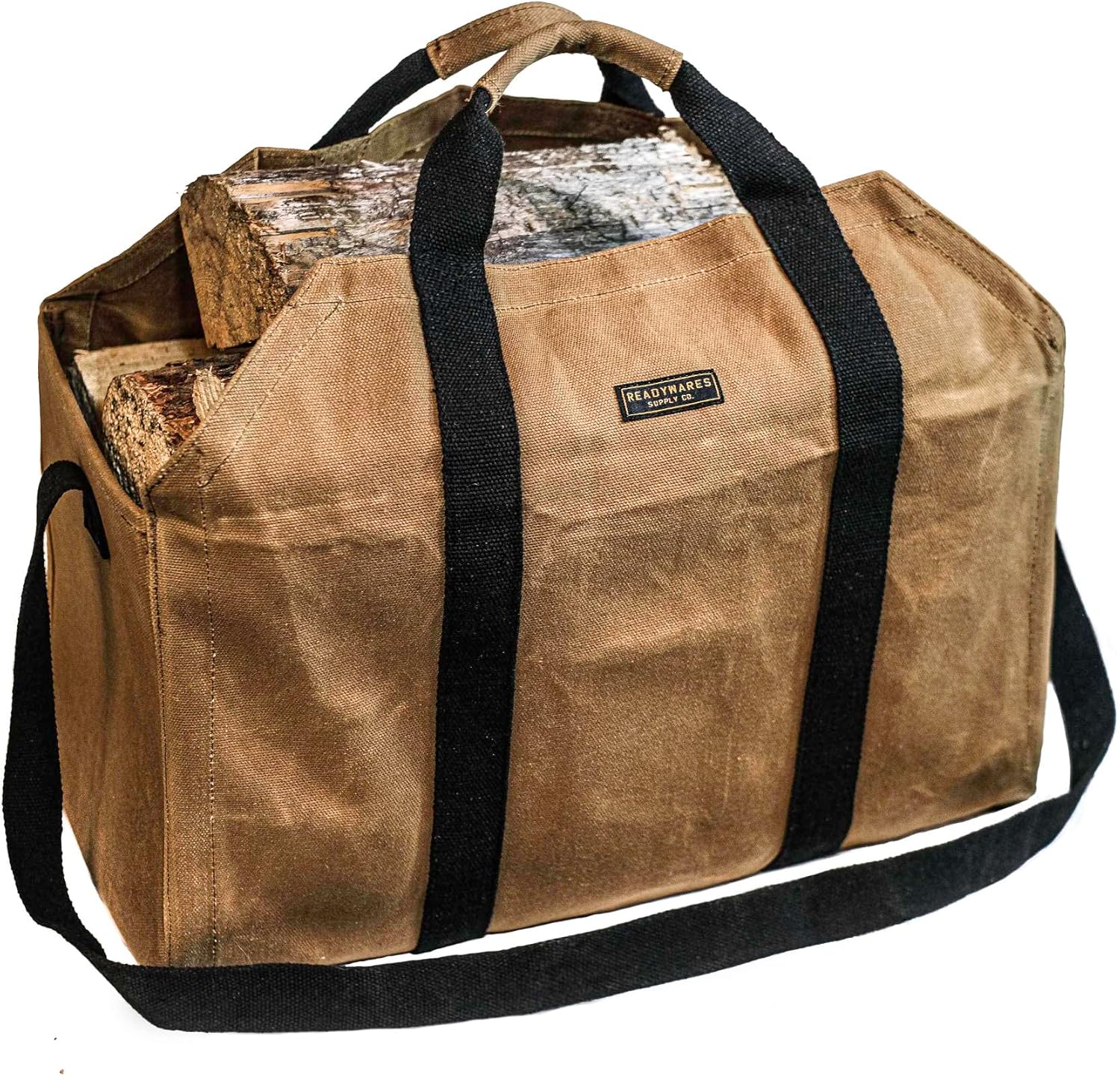 Readywares Waxed Canvas Firewood Bag – Heavy-Duty Log Tote Bag with Reinforced Handles – Durable Wood Holder for Fireplace, Campfire, and Outdoor Use