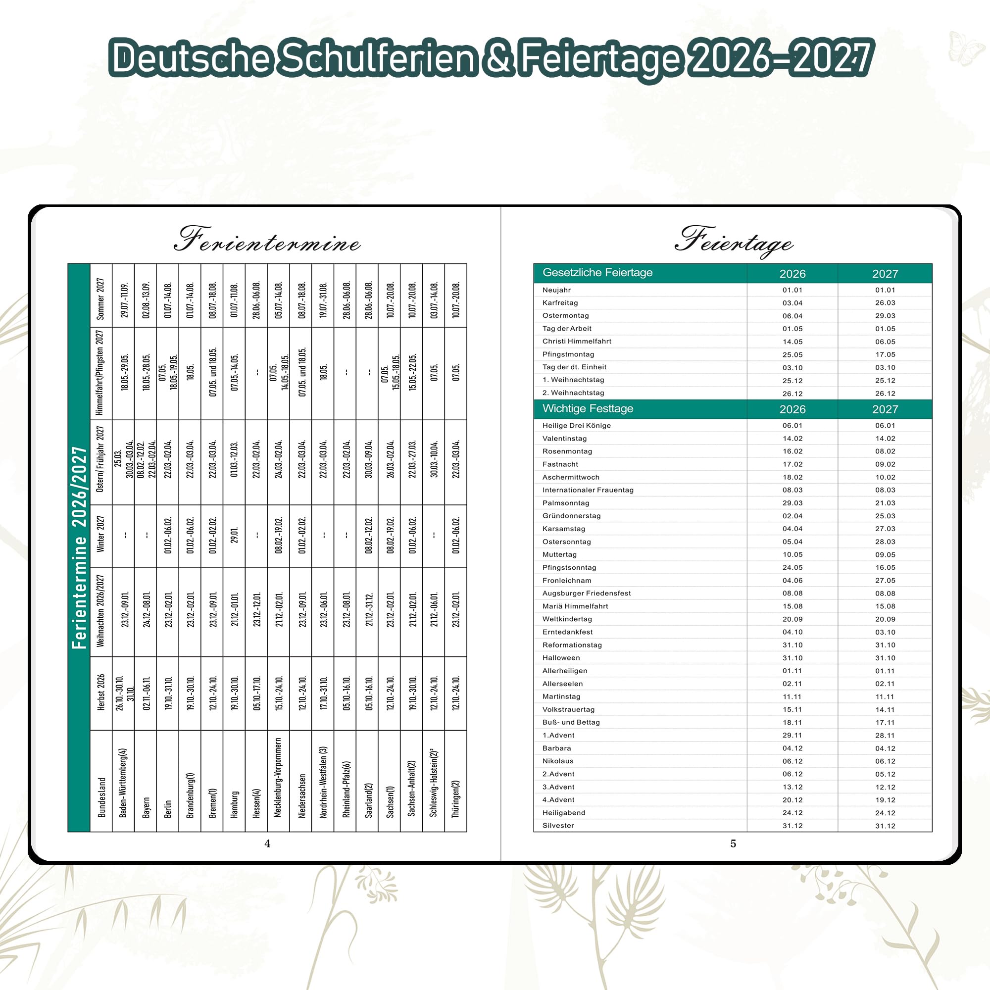 ZXHQ Lehrerkalender 2026–2027 A5+, Lehrerplaner/Wochenplaner für Lehrer und Schule, Hardcover, 208 Seiten, Farbig Gestaltete Innenseiten & Monatsregister, Mit Innentasche, 16,5 x 22 cm, Salbeigrau