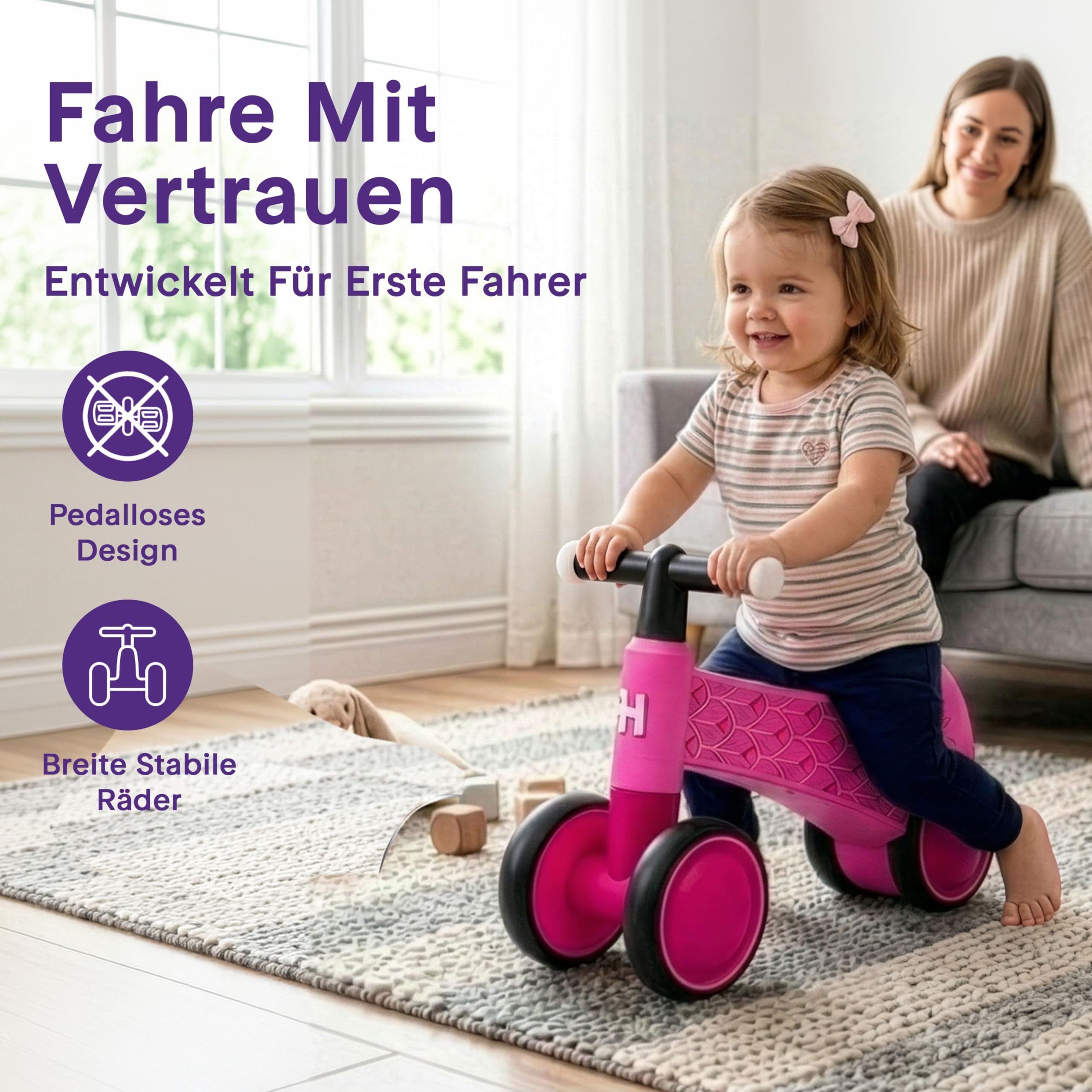 Hurtle Kleinkind Laufrad ab 1 Jahr, Lauflernrad mit LED-Lenker | 4 Räder, Balance Bike, Erstes Fahrrad, Stabiles Kleinkindlaufrad, Geschenk für Jungen und Mädchen