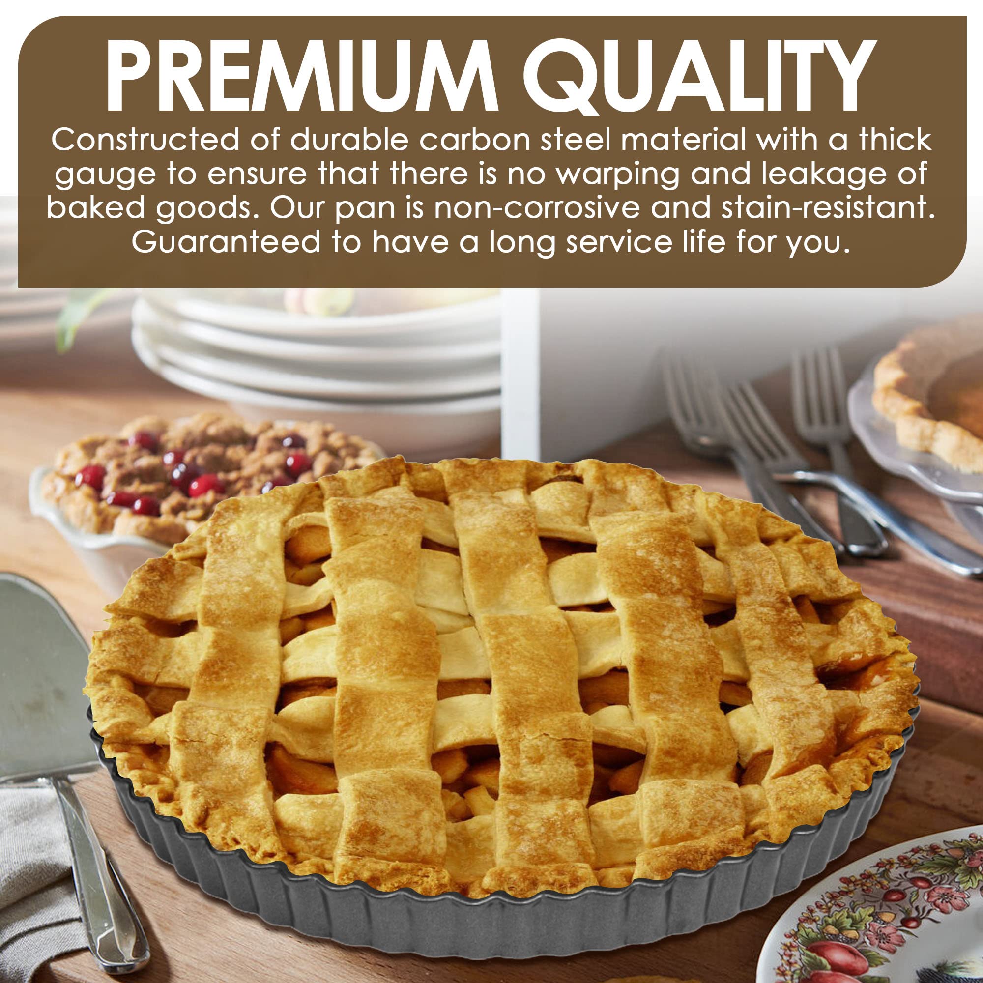 Vervo Tart Pan, 9 Inch Carbon Steel Quiche with Removable Bottom, Non-Stick, Fluted, 9.5" Top Diameter, 9" Bottom Diameter, Black - Image 5