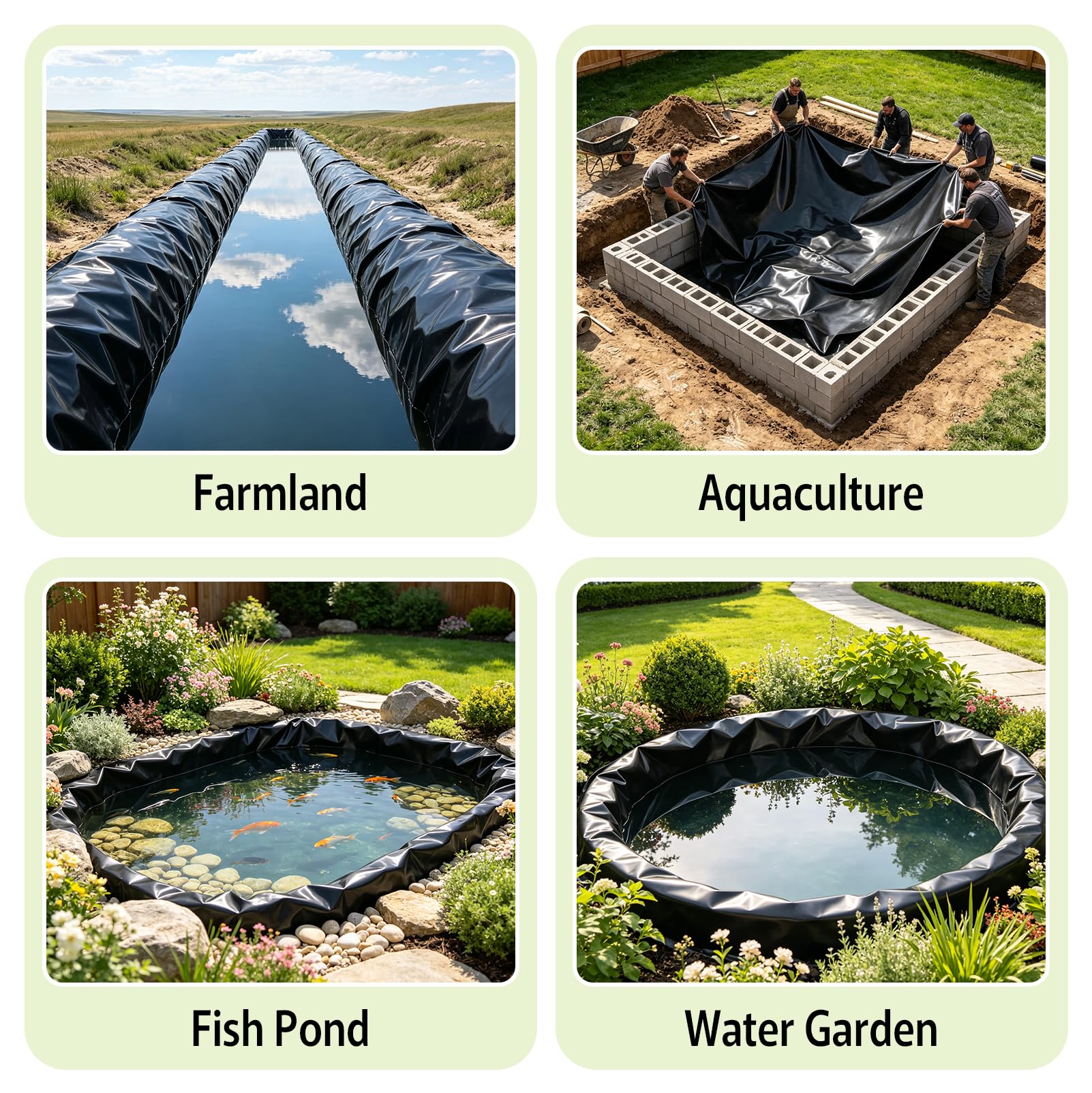 Telo per Laghetto, in HDPE Nero da 0,2 mm, 6 M x 6 M | Impermeabile, per Laghetti, Fontane, Giardini Acquatici e Cascate, Laghetti da Giardino, Vasche per Laghetti