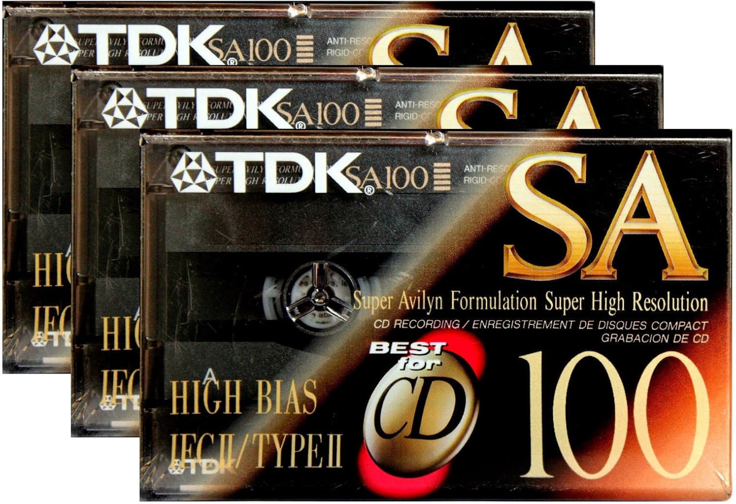 (3-Pack) TDK SA 100 Audio Cassette Tape Super Avilyn High Resolution SA100 BIAS IEC II