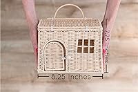 Vista 5 de Rool Cesta de mimbre con forma de casa de muñecas de mimbre, regalo para niñas, juguetes bohemios, ratón en una casa de caja, bolso de mano