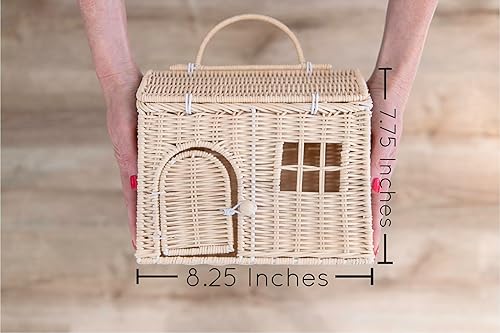 Miniatura 5 de Rool Rattan House Shaped Basket Wicker Small Dollhouse Gift for Girls, Boho Toys, Mouse in a Box House, Little Girl Purse Clutch, Doll Carrier