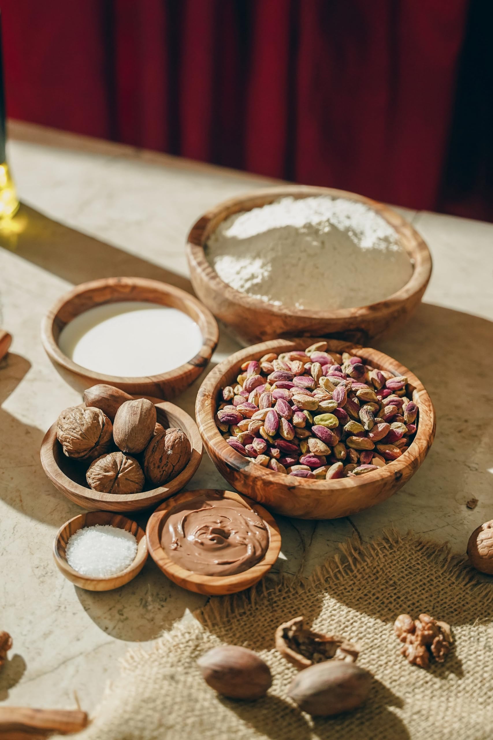Bol en bois d'olivier pour apéritif salade set de 6 écologique