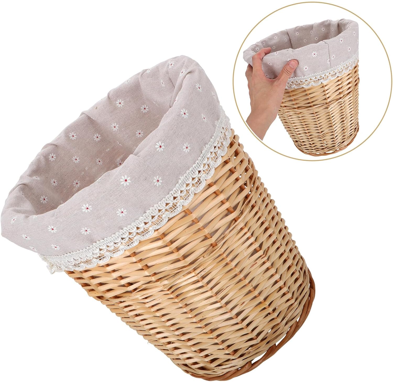 PATKAW Woven Rattan Laundry Basket Small Wicker Storage Bin Handwoven Dirty Clothes Hamper Strawwoven Laundry Organizer for Home Bathroom Bedroom