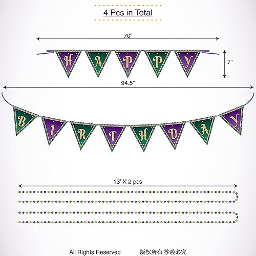 Miniatura 3 de Cheerland Juego de pancarta de feliz cumpleaños y guirnalda de cuentas de papel para decoración de cumpleaños temática de Mardi Gars, bandera