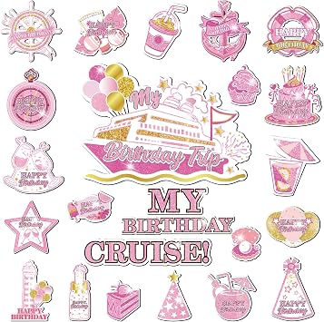 My Birthday Cruise Door Magnets Decorations, Rose Gold Happy Birthday Cruise Ship Door Decor Magnetic for Women Men Girls Boys Anniversary Party Supplies Favors Door Refrigerator Fridge Car Kitchen