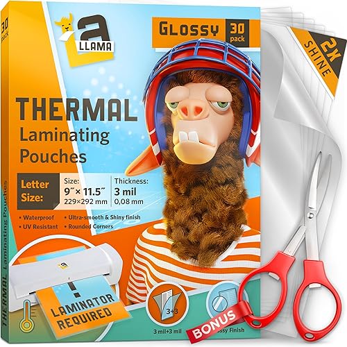 Bolsas de laminación térmica, 9 x 11.5 pulgadas, 3 mil de grosor, paquete de 30 bolsas laminadoras brillantes, adecuadas para hojas de laminado de