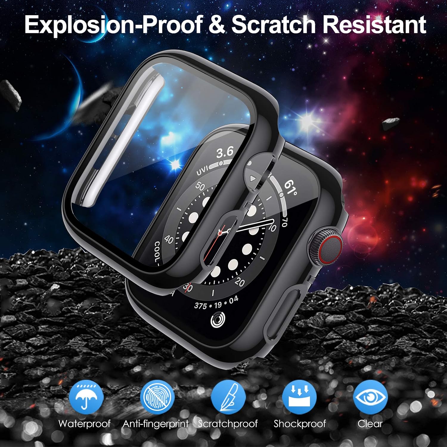 VASG [12 Pack] Hard PC Case Compatible with Apple Watch Series 7 45mm with Built in 9H Tempered Glass Screen Protector, Full Cover Bumper Compatible with iWatch 45mm