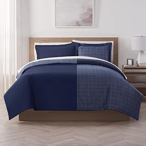 Miniatura 1 de Serta Juego de edredón reversible de 3 piezas supersuave con fundas de almohada para todas las estaciones, matrimonialQueen, Peacoat