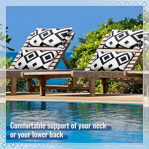 Miniatura 5 de Paquete de 2 almohadas lumbares para exteriores para descansar en la cabeza, color negro y blanco, fundas de cojín resistentes de 16 x 11 pulgadas,