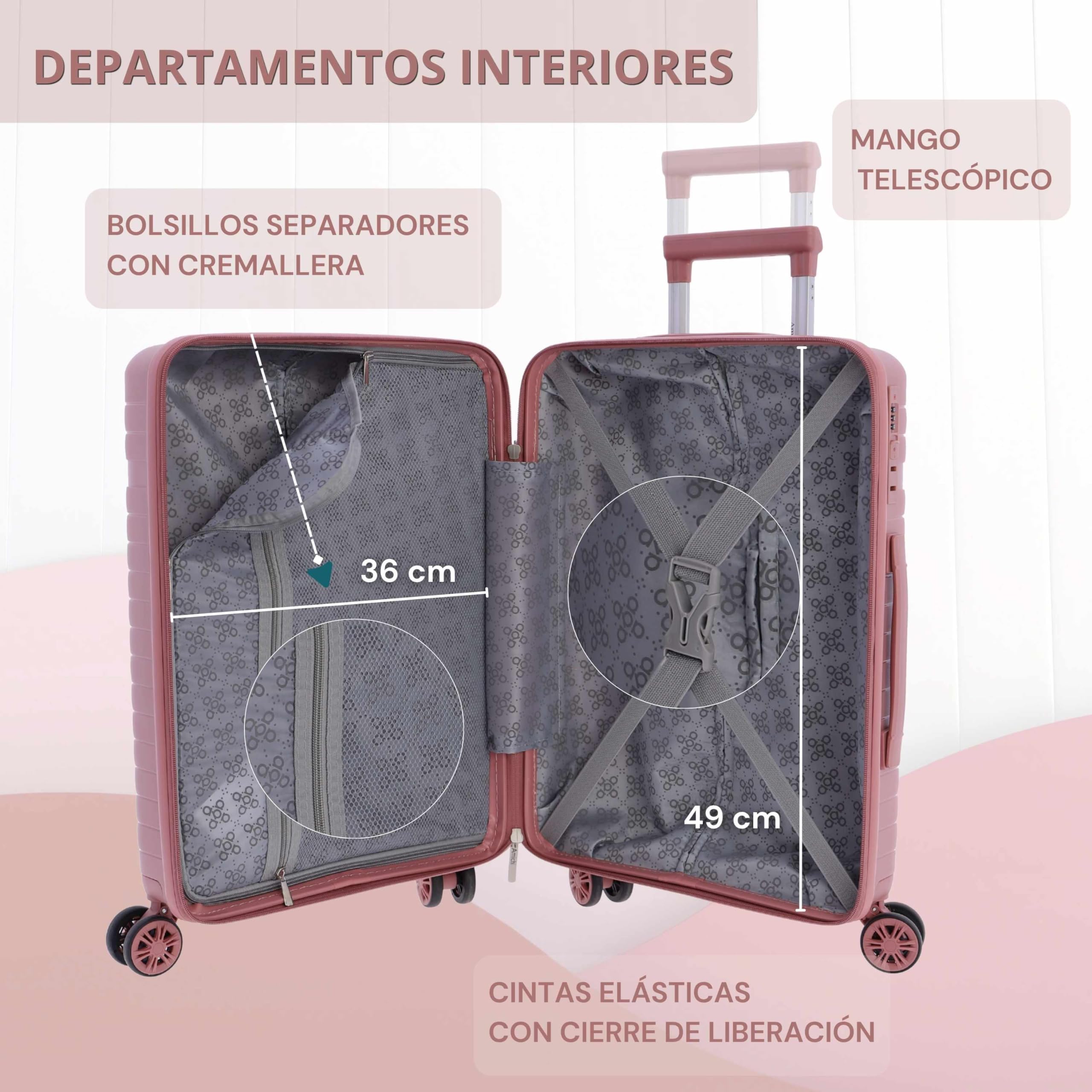 AMICHI - Maleta Cabina 55x40x20- Maletas de Viaje - Maletas de Viaje Cabina Apta para Ryannair- Trolley Equipaje para Avion Resistente con 4 Ruedas de 360º y candado TSA - 4