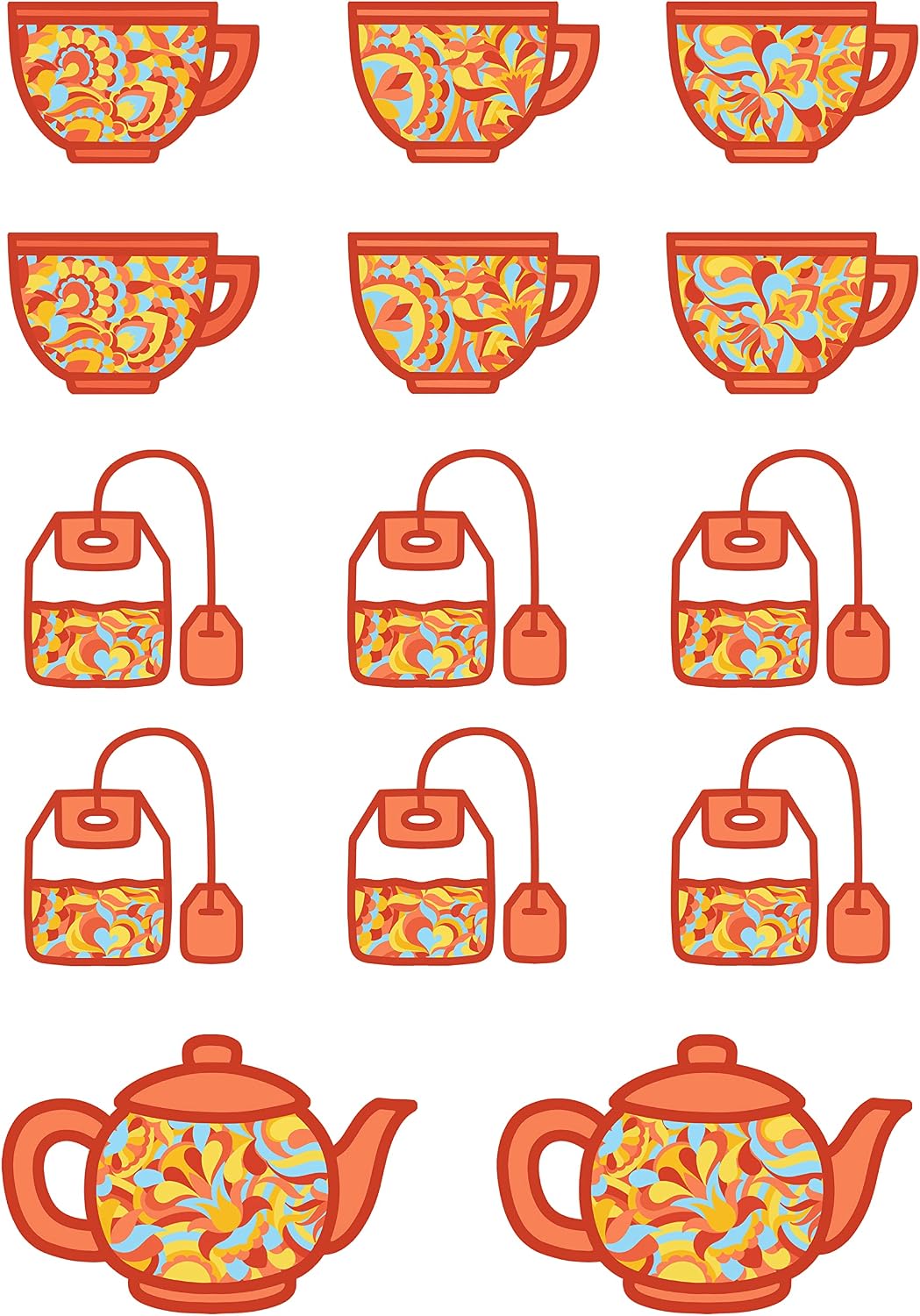 Amazon.com: Abstract Tea Set Stickers, Set of 28 Stickers, Waterproof ...