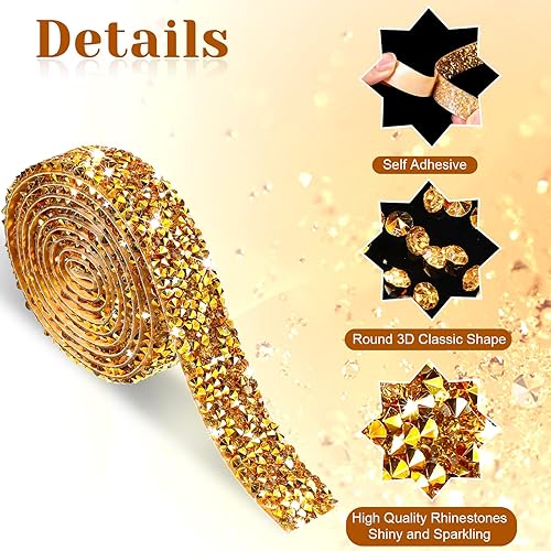 Miniatura 10 de 5 rollos de cinta de diamantes de imitación de cristal, cinta brillante de resina de diamantes de imitación, cinta autoadhesiva de diamantes de