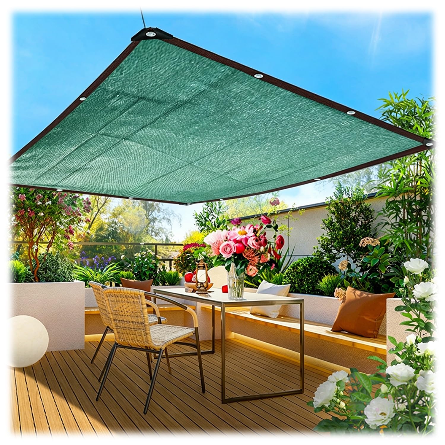 Malla sombreadora anti-UV de HDPE permeable para regular la temperatura en patios