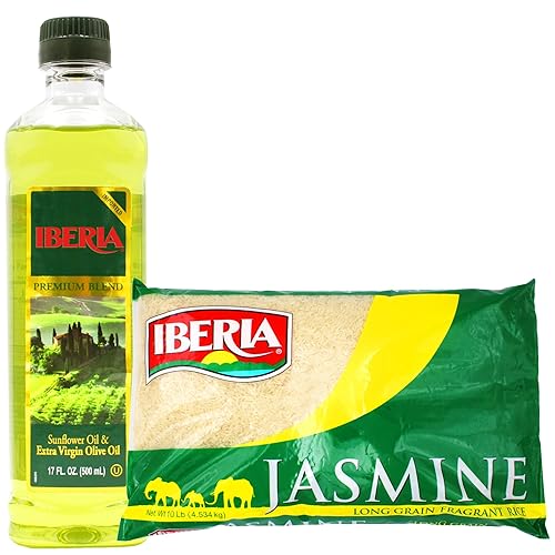 Iberia Aceite de oliva virgen extra y aceite de girasol, 17 onzas líquidas + arroz Iberia Jasmine, 10 libras.