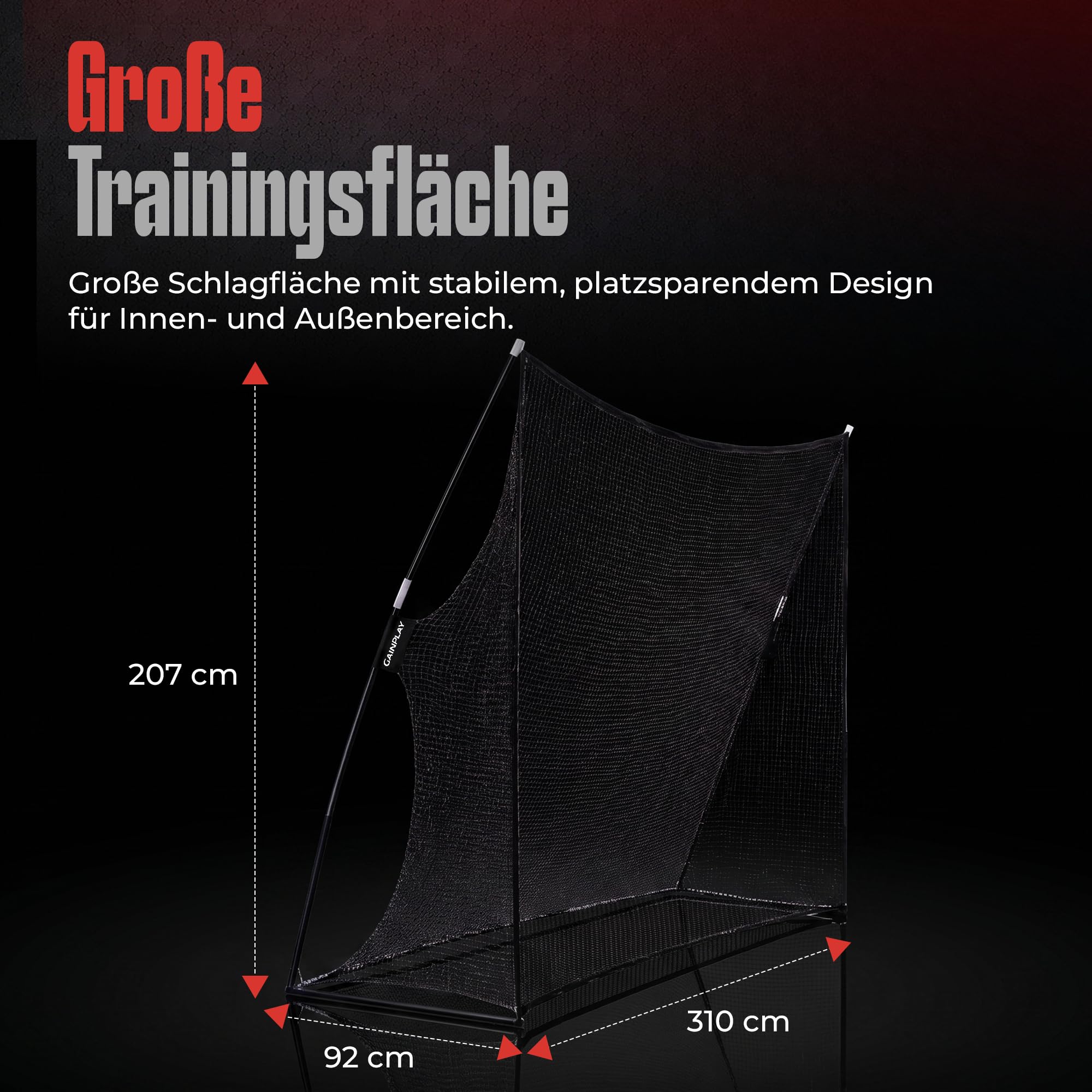 GainPlay Golf Abschlagsnetz – 310x207cm Trainingsnetz für Driving & Schlagtraining, Stabiler Rahmen, schneller Aufbau, tragbar mit Tasche – Golf Übungsnetz für Garten & Zuhause