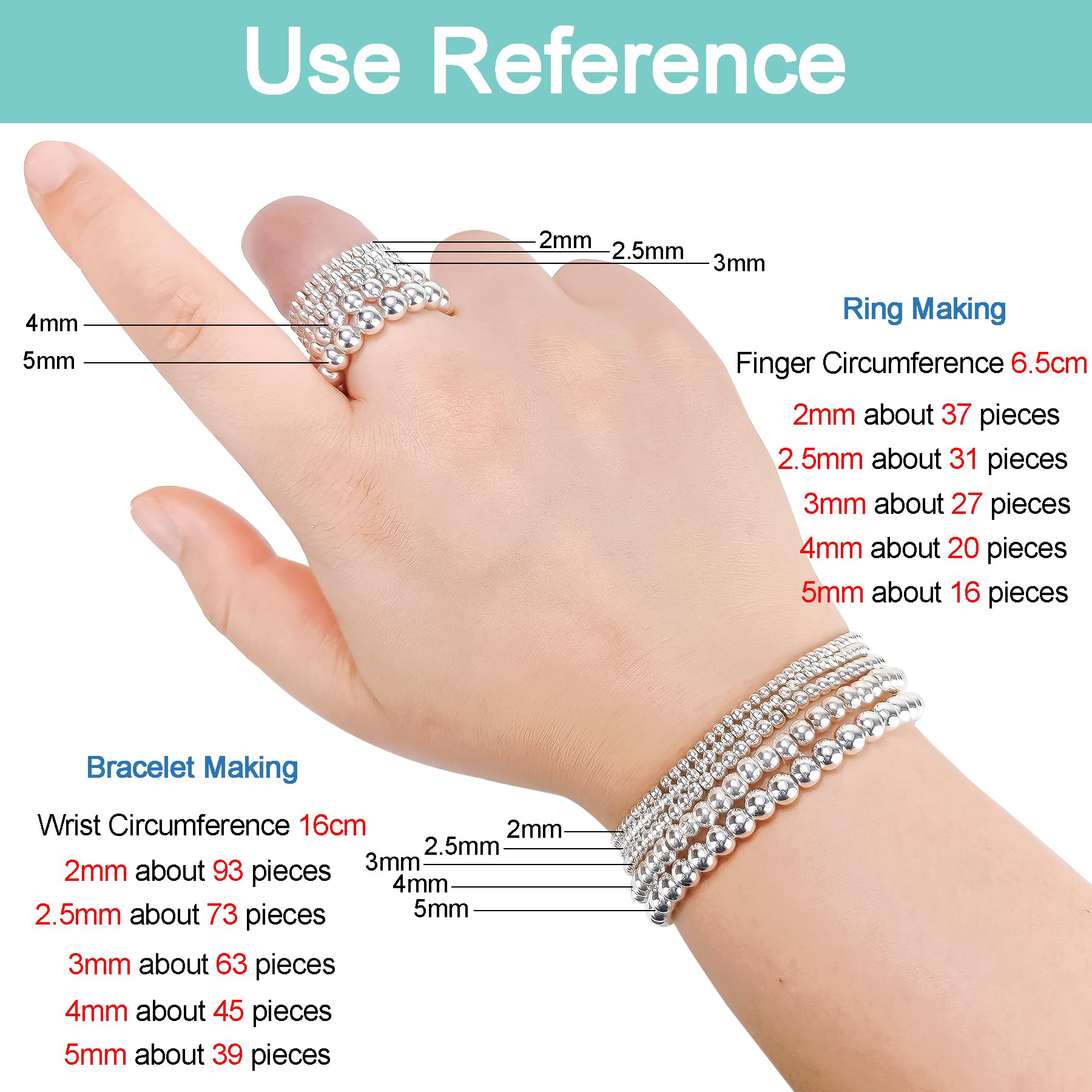 Lot De 5 Bracelets En Perles Rondes Argent Sterling 925 - Pour Fabrication De Bijoux