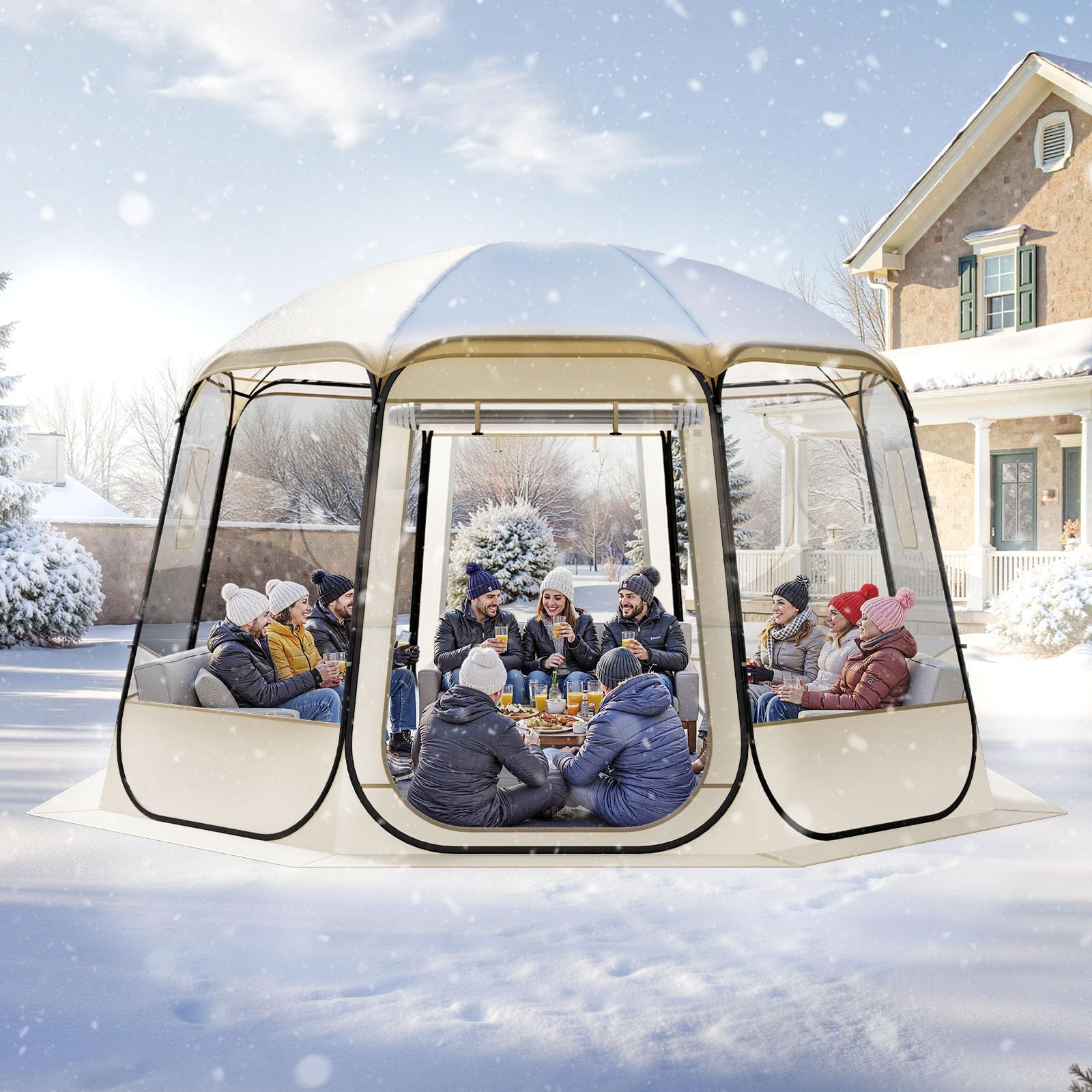 VEVOR Pop up Bubble Tent, 12 x 11.1 ft Waterproof & UV-Resistant, Clear Camping Tent Shelter, Outdoor Garden Dome Igloo Tents with Windows, 540° Panoramic View, for 10-12 Persons Patio Backyard