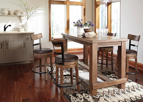 Miniatura 8 de Signature Design by Ashley Pinnadel Banco giratorio moderno y rústico con altura de encimera de 24.25 pulgadas, color marrón claro