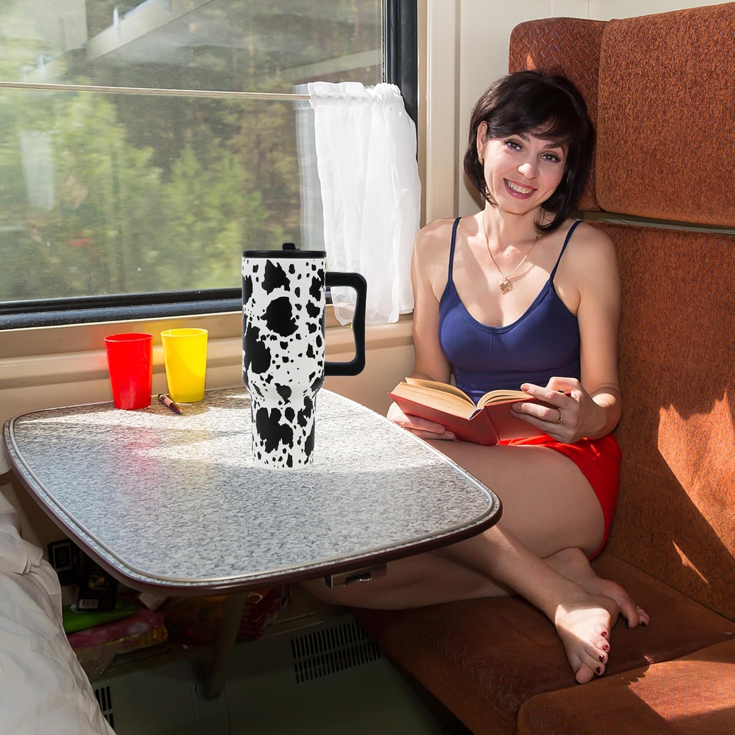 40oz Cow print Tumbler With handle, Stainless Steel Tumbler With Lid and Straws, Double Vacuum Leak Proof Travel Coffee Mug Cup Water Bottle For Home, Office, Party…… - Image 7