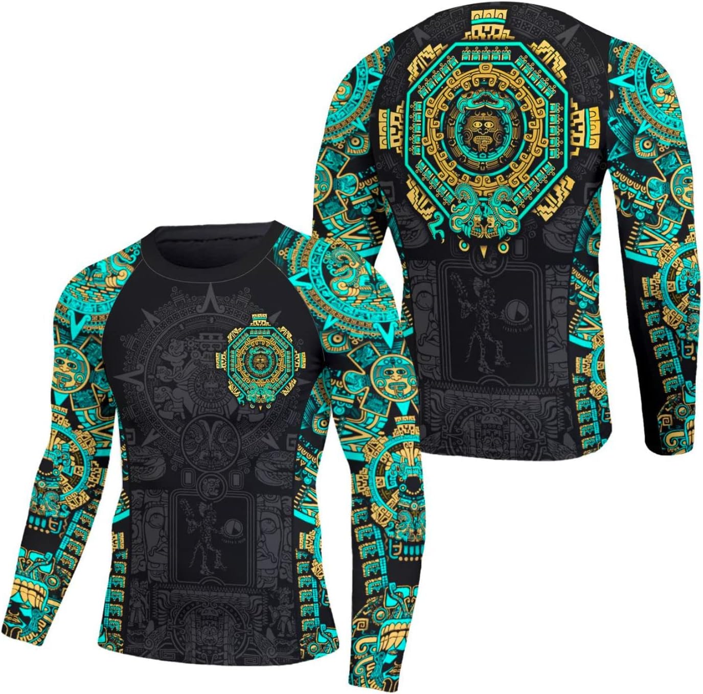 BJJ Rash Guard, Ultra Soft Compression Shirt, Rash Guard Men Jiu Jitsu Long Sleeve Aztec Compression Shirt