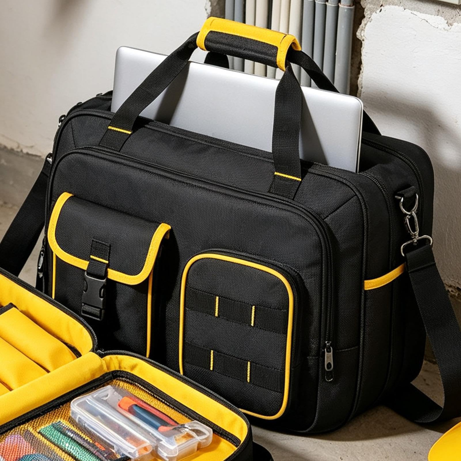 Borsa Organizer Porta Attrezzi Borsa Portaoggetti HVAC Con Tasca Laptop | Organizer Portautensili per Carpentieri Elettricisti Ingegneri Garage Costruzione Riparazioni Domestiche Fai da Te