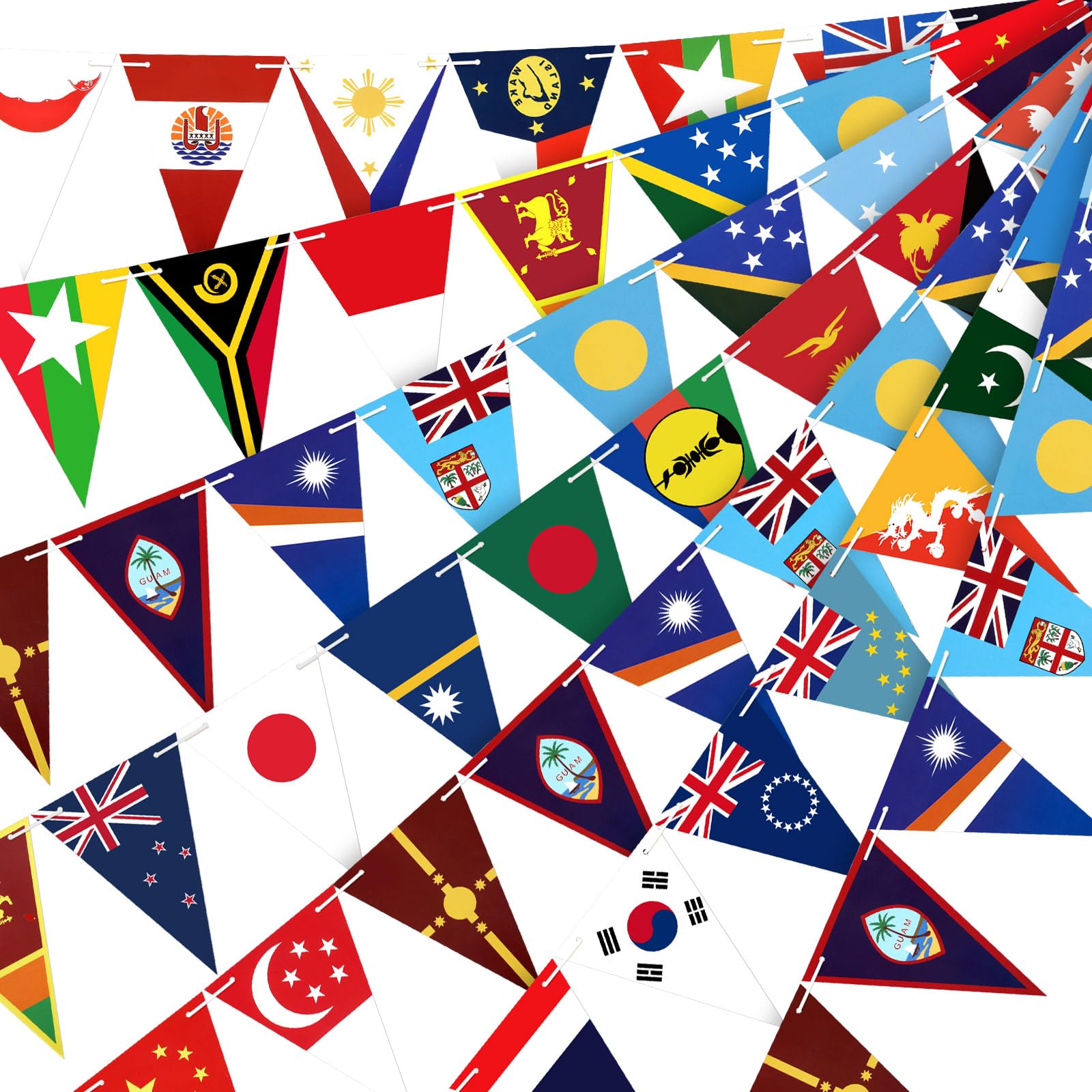 FuWeave 5 Pcs Asian Pacific American and Pacific Islander Heritage Month Banners International Bunting Flags Party Decorations AAPI Paper Garland Triangular Flag for AAPI Party Supplies