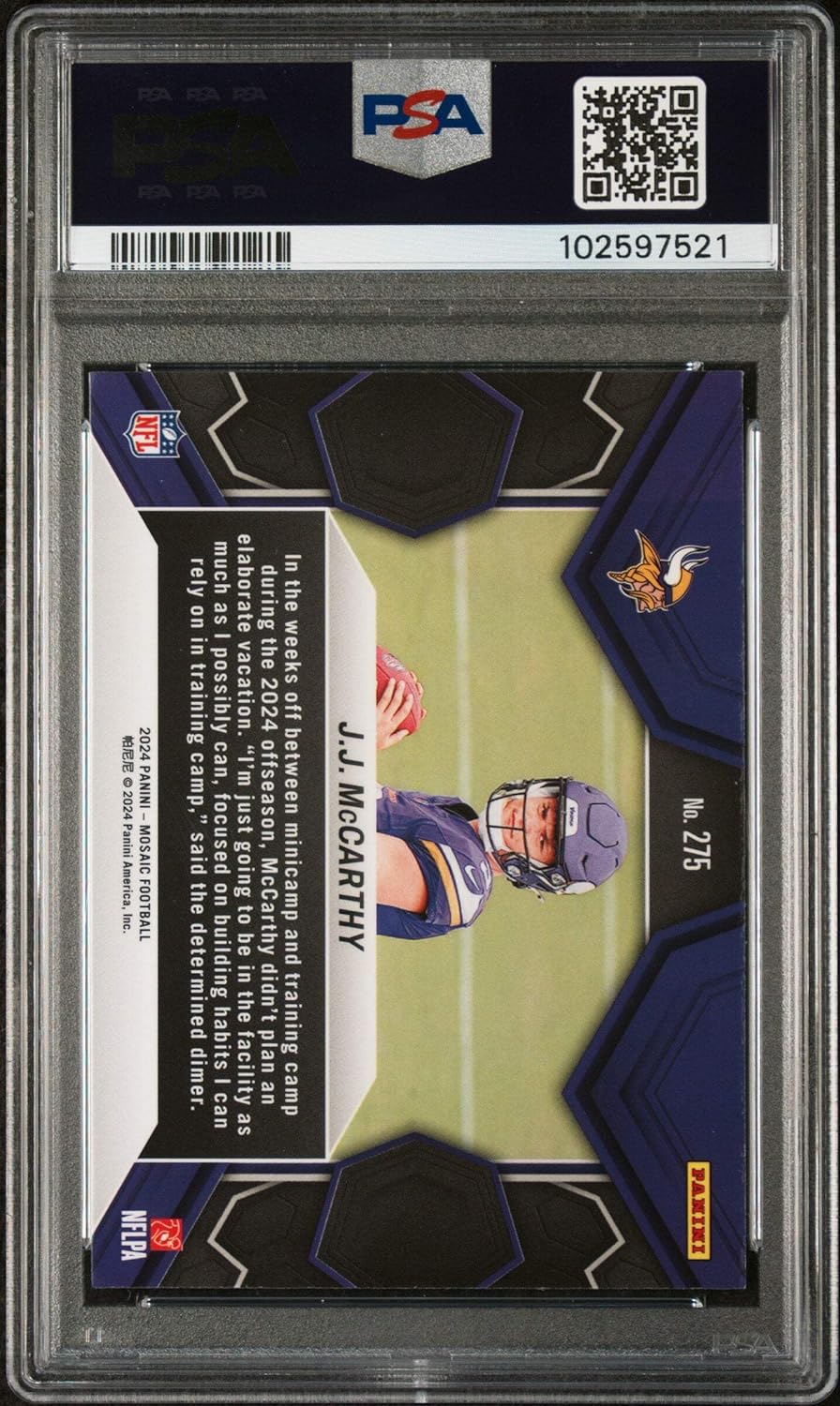 Graded 2024 Panini Mosaic JJ McCarthy #275 Rookie RC Football Card PSA 10 Gem Mint