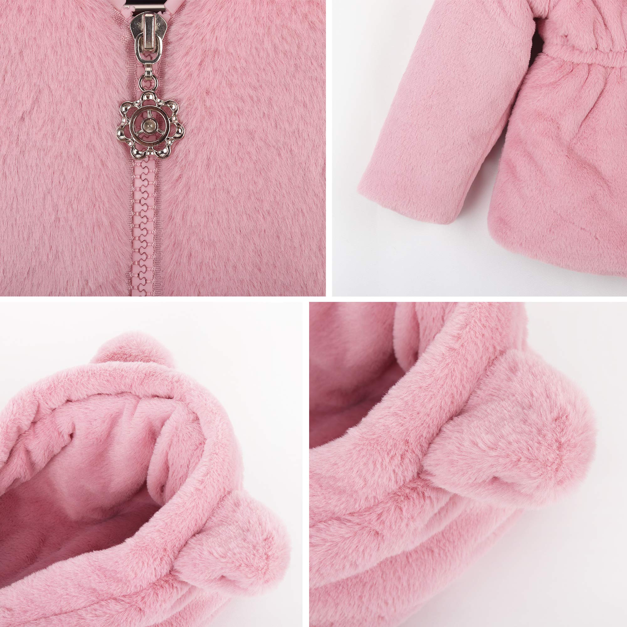 Chaqueta de Invierno con Capucha de Piel Sintética para Bebés Niñas Pequeños Infante Abrigo Chaqueta Gruesa para Otoño Invierno Dulce y adorable - Talla 74 80 86 92 98 104 110 112 128