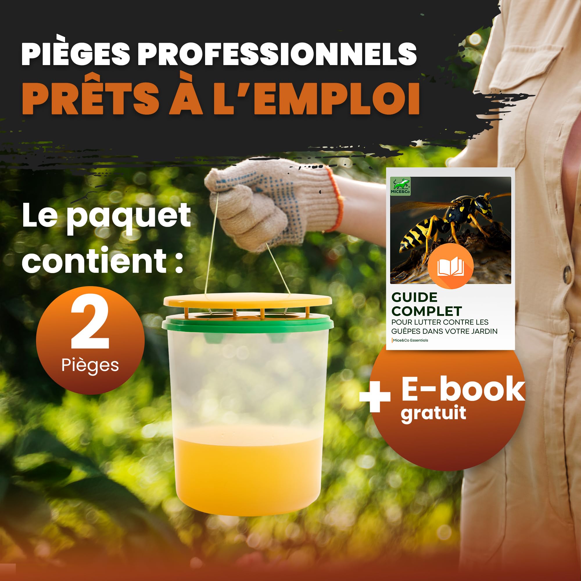 Mice&Co 2X Pièges à Guêpes Professionnels Grande Taille - Piège à Frelon Asiatique | Piège Anti Guêpe Attrape Frelons Asiatiques Vespa Velutina Écologique Extérieur