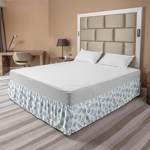 Miniatura 2 de Ambesonne Falda de cama con diseño de océano, conchas marinas de playa, estrellas de mar náuticas, conchas de mar, ilustración acuática, decoración