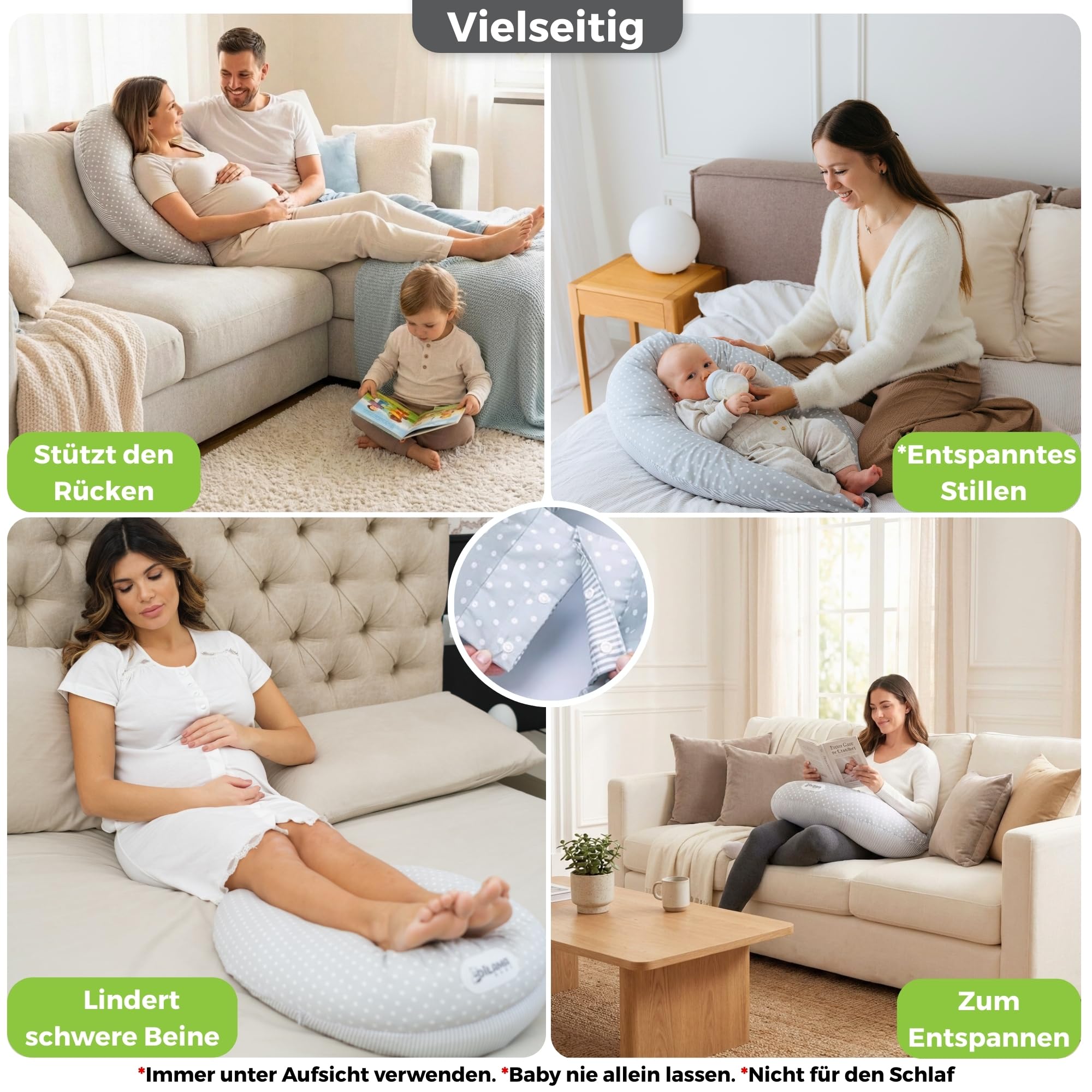 Dilamababy Schwangerschaftskissen mit Memory Foam Floken und Faserbällchen - Stillkissen XXL - Pregnancy Pillow - Multifunktionale Seitenlagerung mit Baumwollbezug 100% für Schwangere