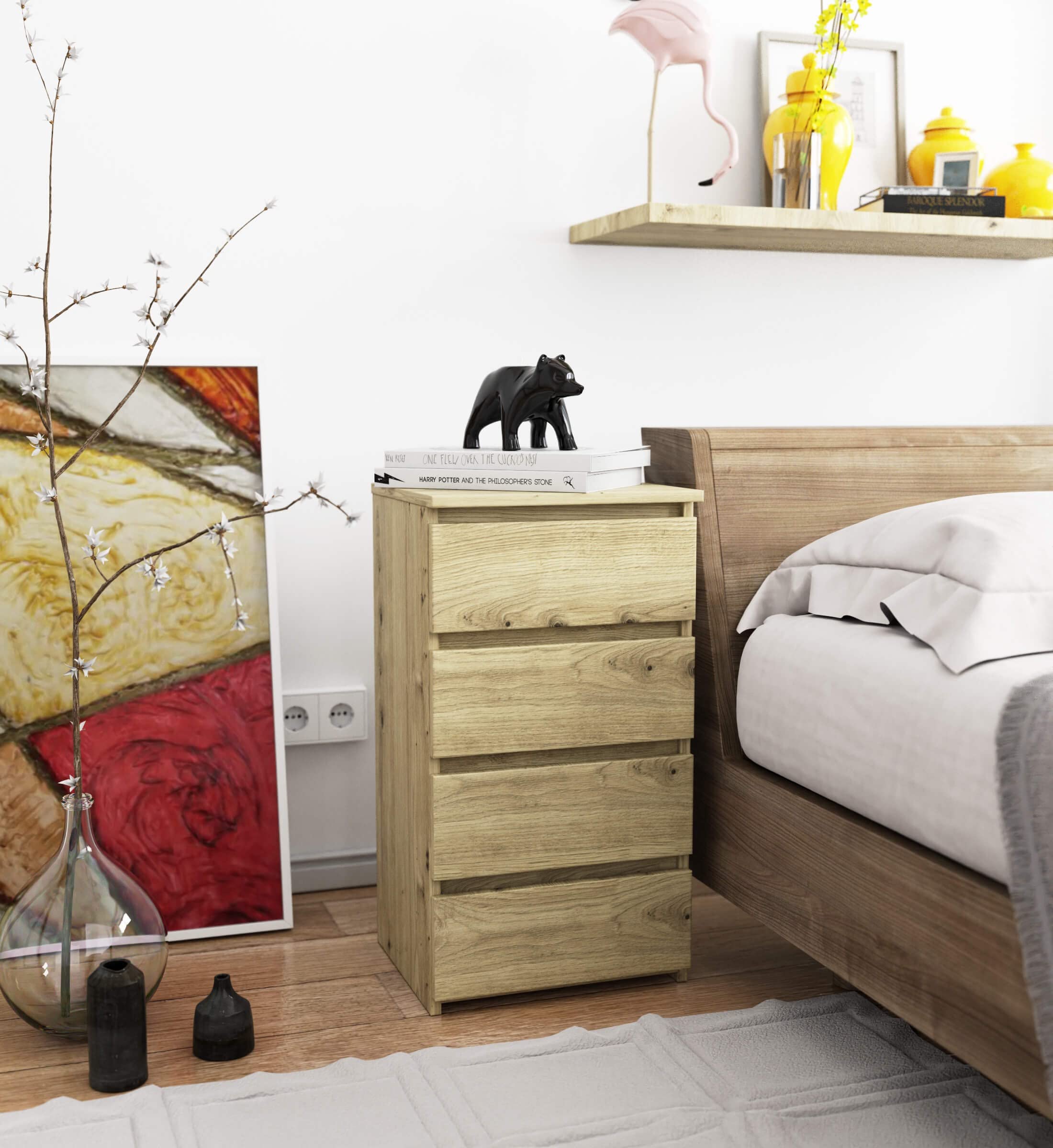 AKORD | Cajonero con 4 cajones | Cómoda Alta | Mueble Moderno para Sala de Estar, Comedor, Dormitorio, Entrada, baño | Armario Infantil | 35x40x74 cm | Roble Artisan