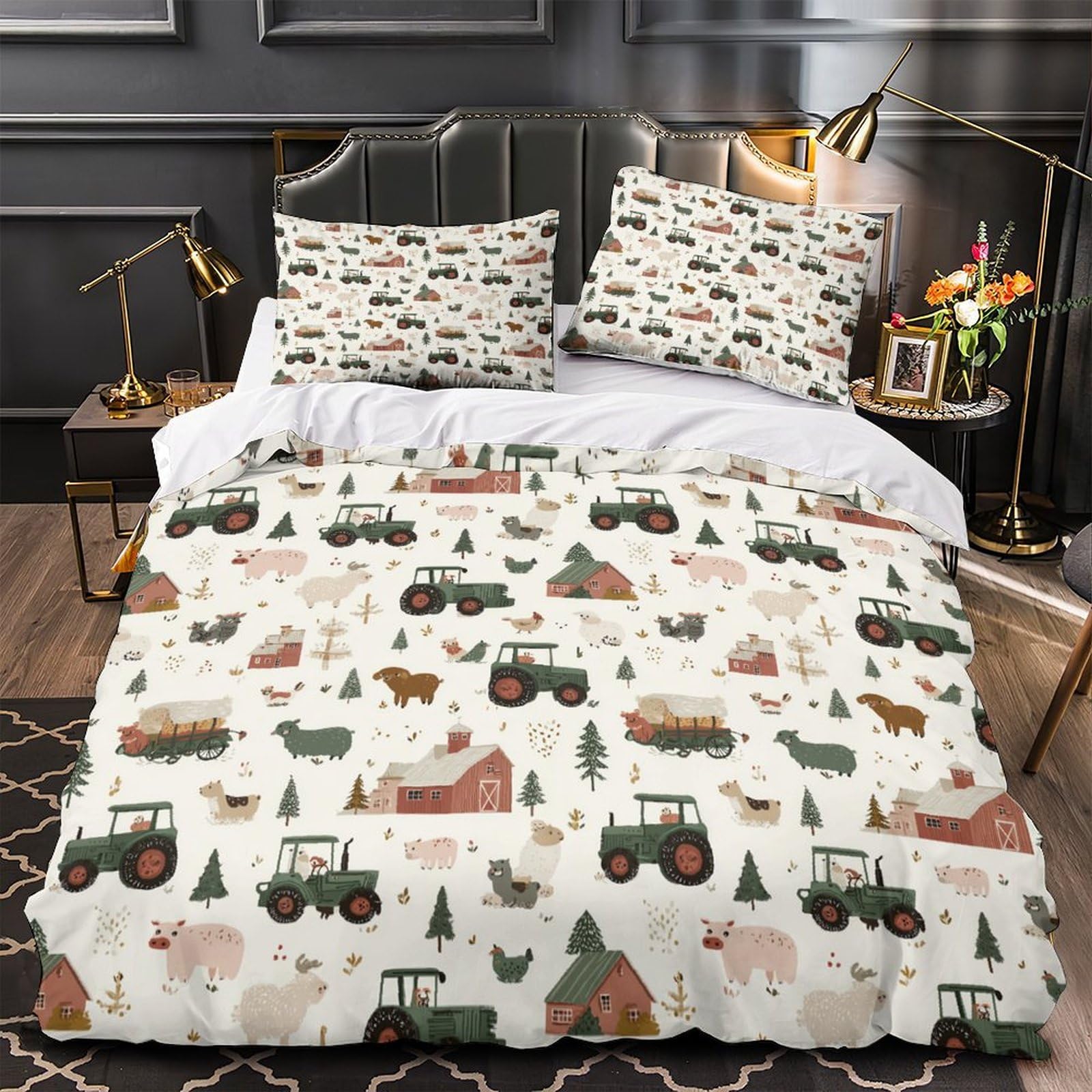 Housse de couette tracteur 3D style campagne pour adulte