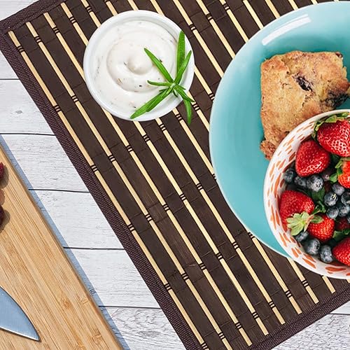 Miniatura 4 de ANDSTAR Juego de 12 manteles individuales de bambú con borde de tela, estilo japonés, antideslizantes, naturales, lavables, resistentes al calor,