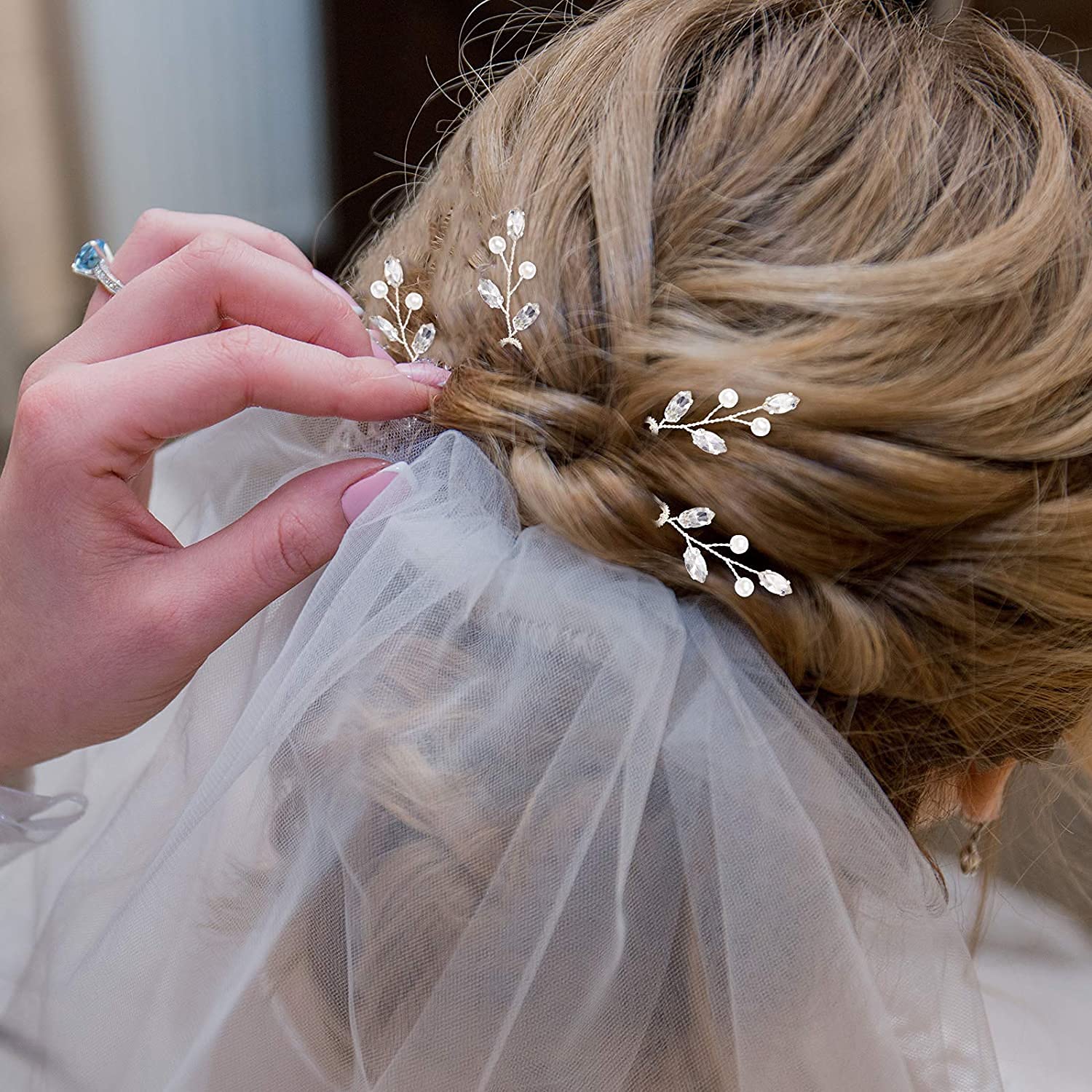 8PCS Bridal Hair Accessories, Wedding Hair Accessories for Women Pearl Hair Pins, Silver Hair Clips, Sparkly Hair Clips - Image 4