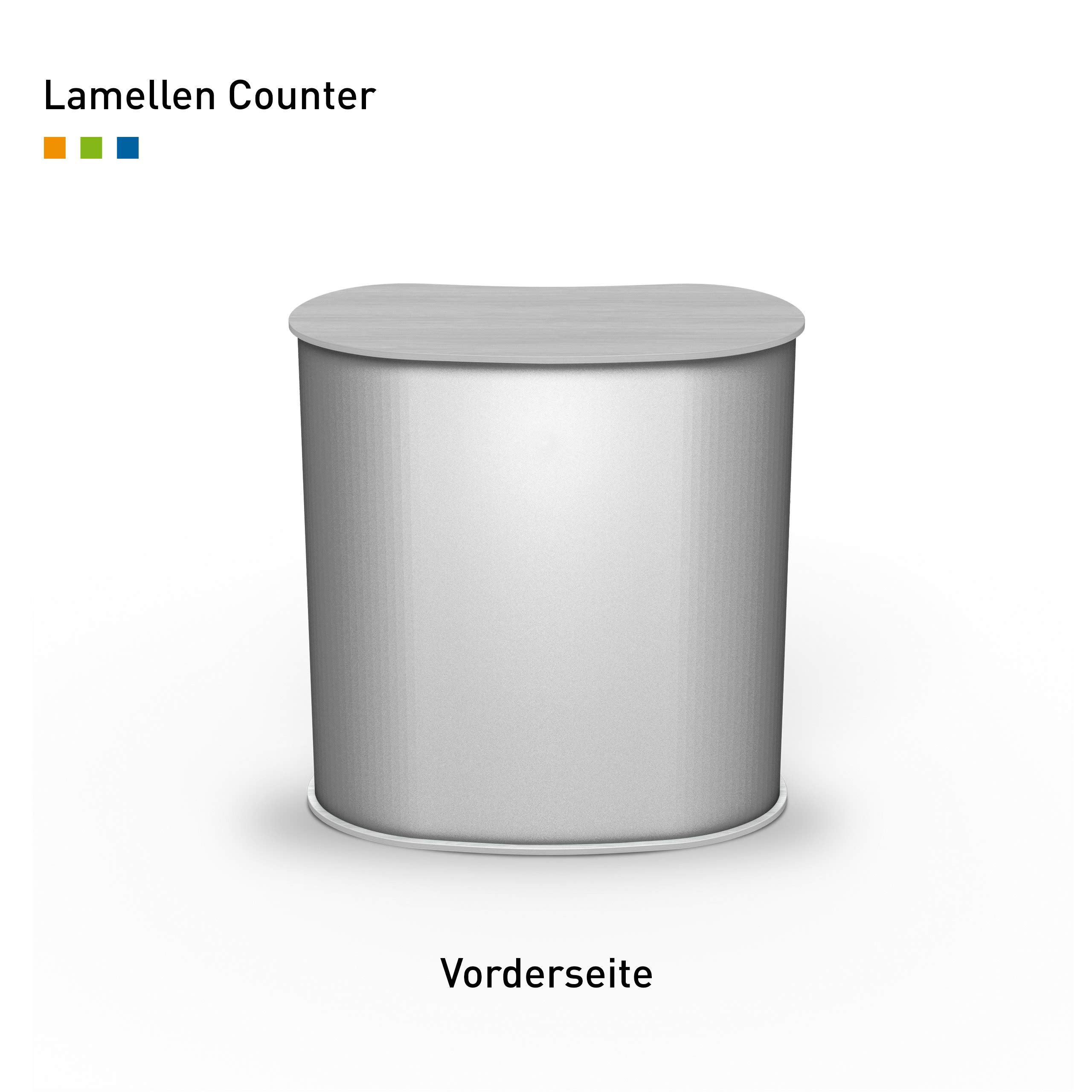 Vispronet® Lamellentheke Silbergrau Oval Messetheke Promotiontheke Verkaufstheke