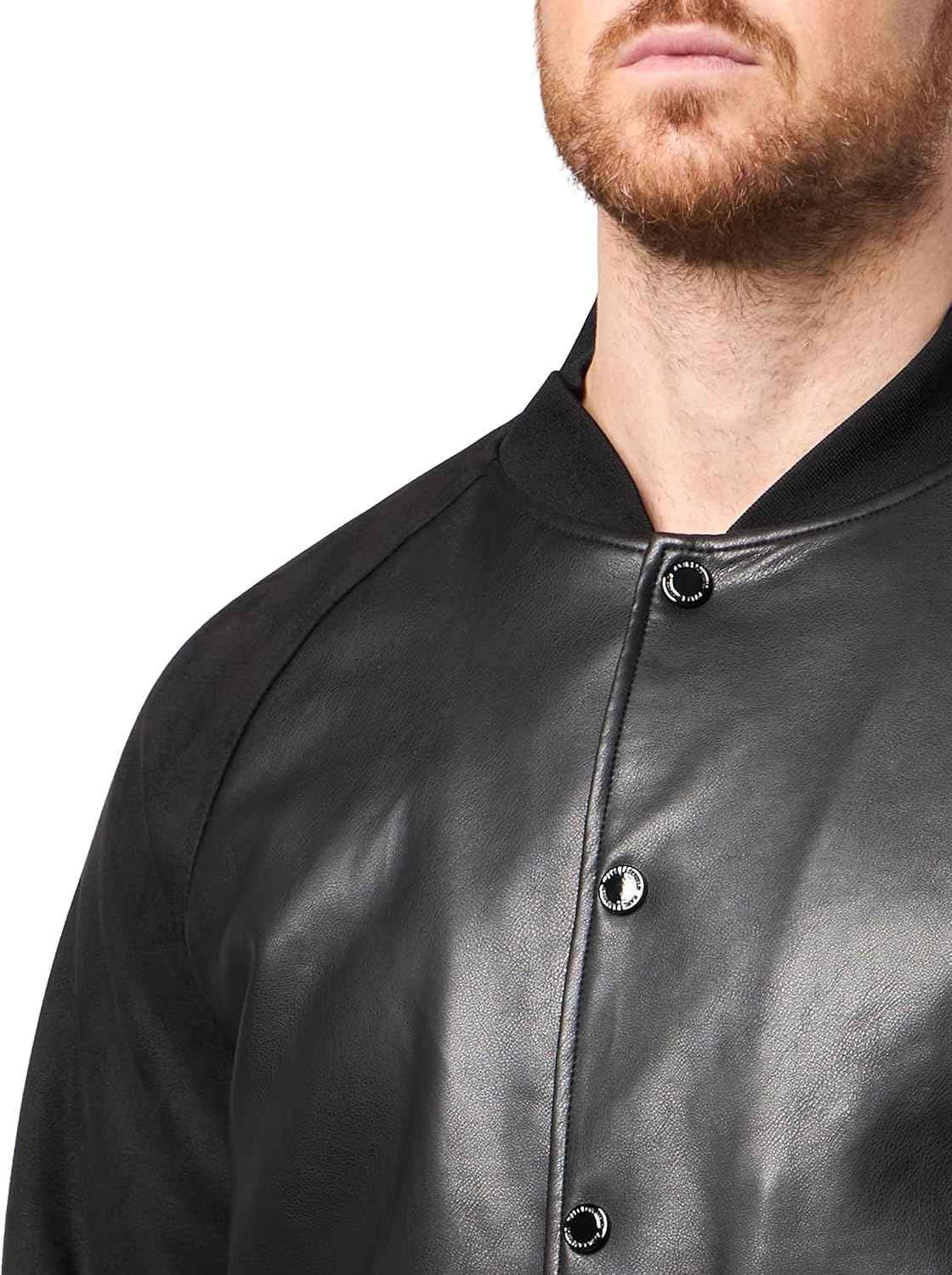 KARL LAGERFELD mens Collared Pockets Mixed Media Bomber Jacket - Image 3