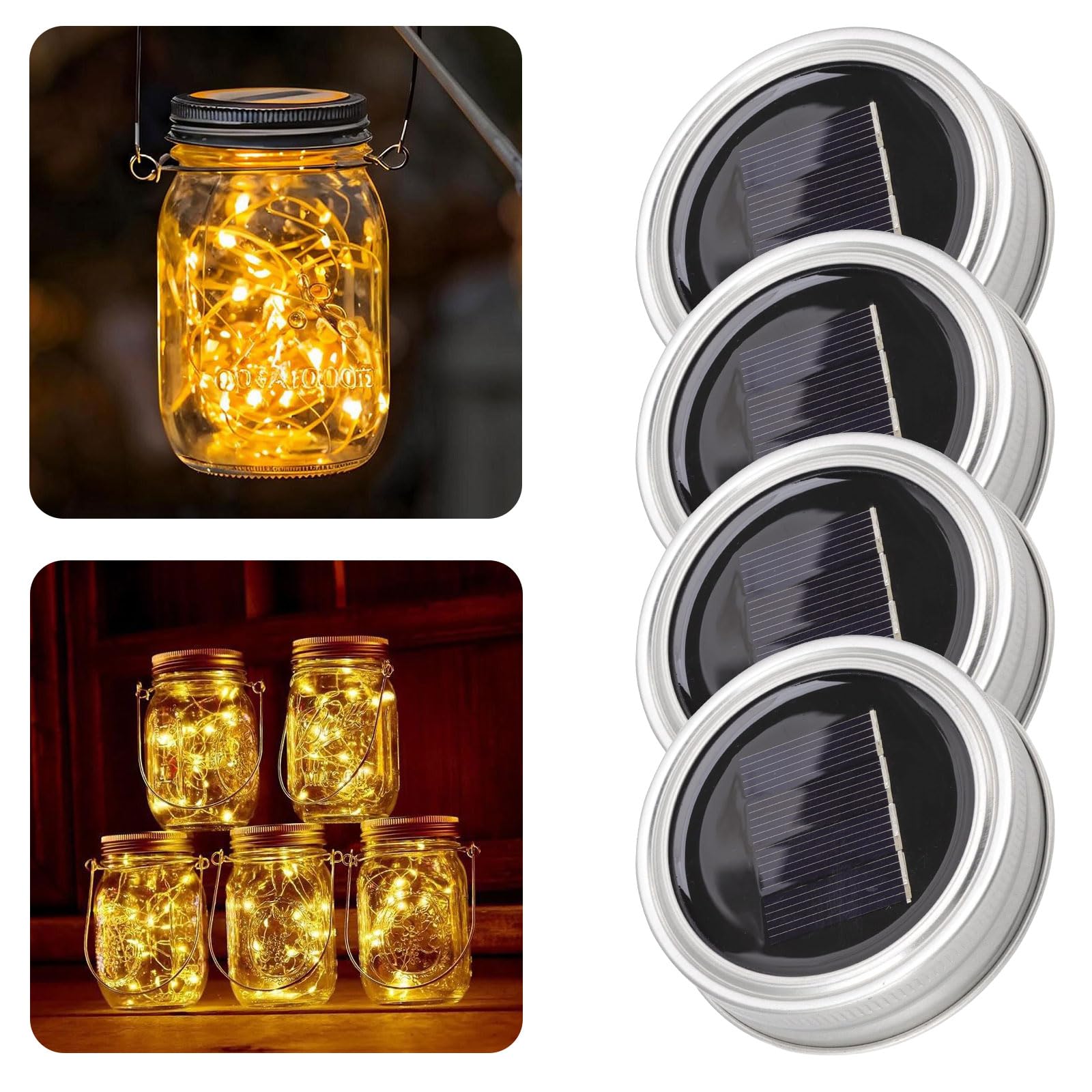 YeahBoom Pack of 4 Solar Lights Replacement Parts, 7 cm Solar Lights Replacement Top with LED, Replacement Light Solar Lamps, Solar Panel Replacement Part, Replacement Solar Module for Garden Lights — image 1
