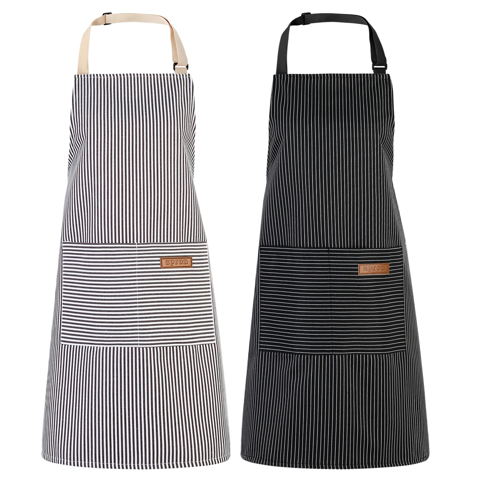 saerryor 2 Pack Unisex Adjustable Bib Apron with Pockets Cooking Kitchen Chef Women Men Aprons for Home Kitchen,Restaurant,Coffee House,Black,Blue — image 1