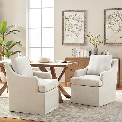Miniatura 3 de VKNOW Upholstered Dining Chairs Set of 2, Modern Kitchen Chairs Dinner Chairs with 4 Casters, Linen Armchair for Bedroom Reading Room Living Room,