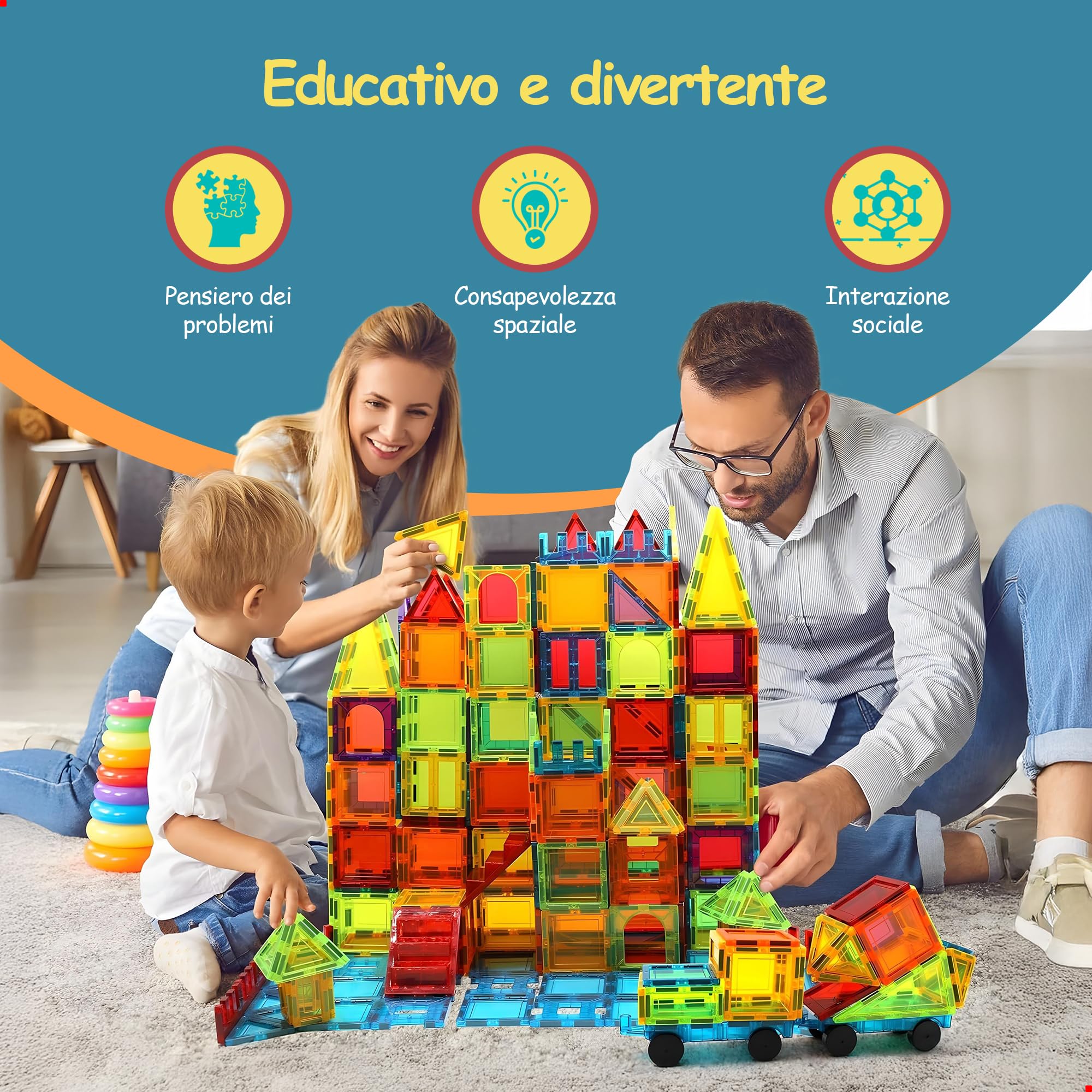 Olvy Set 74 Blocchi Magnetici per Bambini, Piastrelle Magnetiche Montessori, Gioco di Costruzioni Magnetiche 3+ Anni, Giocattoli Educativi per Ragazzi e Ragazze