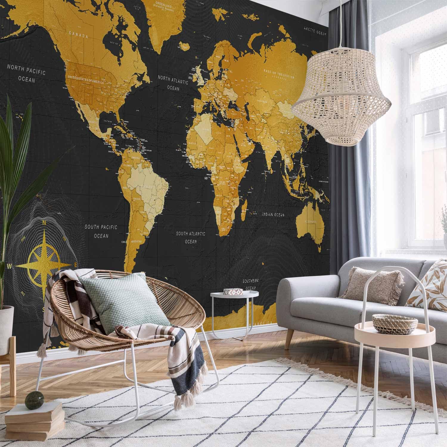 murando - Carta da Parati Adesiva Mappa del Mondo 392x280 cm Fotomurali Adesivi Murali Rivestimento Parete Moderna per Pareti Adesiva Muro Decorativo Fotomurale Soggiorno Mappa Continente