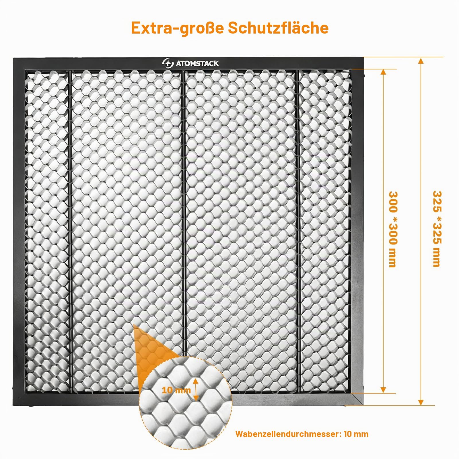 ATOMSTACK F2N Honeycomb Wabentisch für Laser Graviermaschine, 300 x 300 x 13 mm Waben Laser Arbeitsplatte mit Schneidematte, Effiziente Wärmeableitung, doppelter Desktop-Schutz