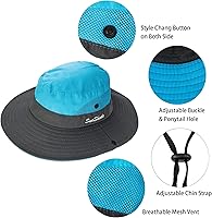 Vista 61 de Sombrero de pesca de playa de ala ancha para mujer, con protección UV, plegable, con agujero para cola de caballo