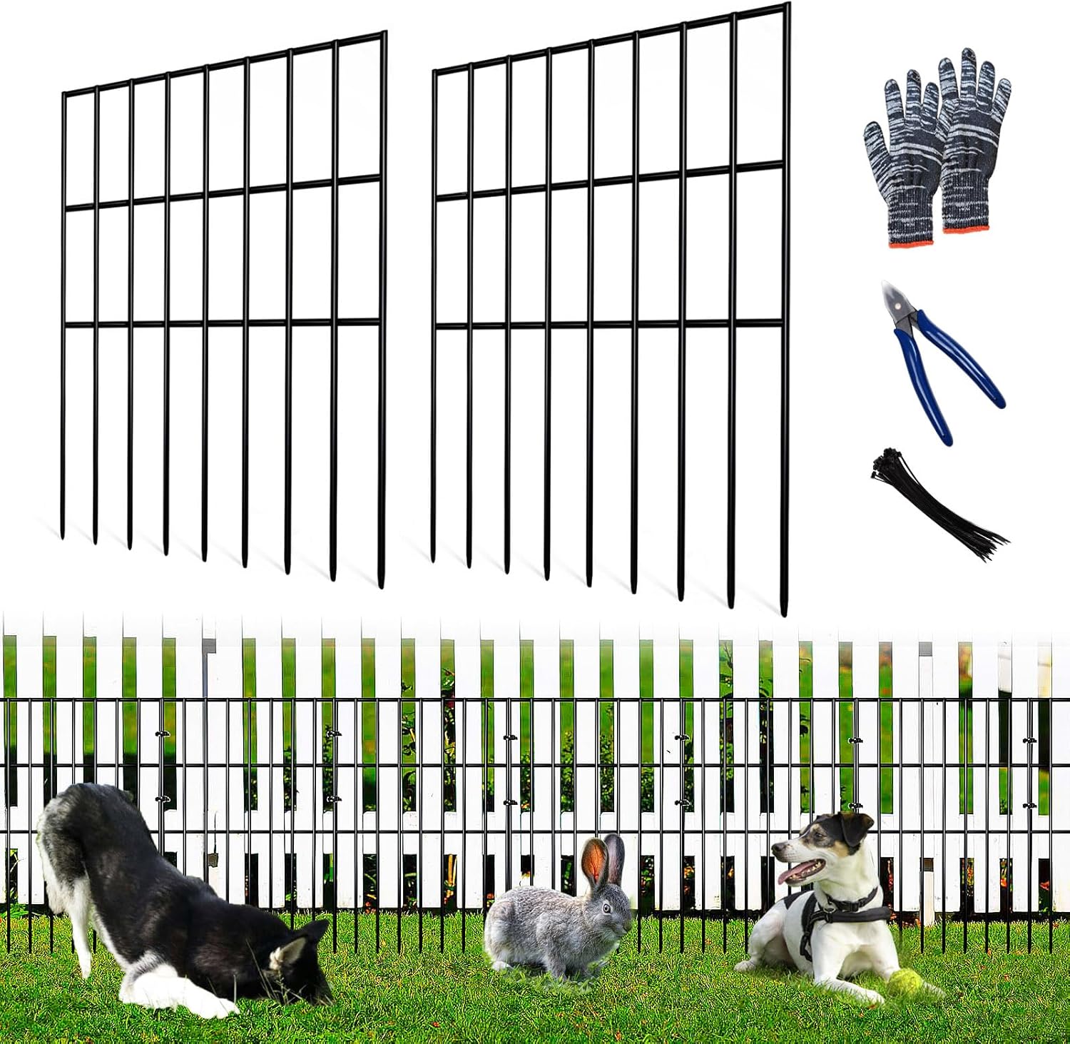 25pcs Garden Fence Animal Barrier 27ft(L) X 17in(H) No Dig Barrier Fencing Dog Rabbits Blocker 9 Vertical Metal Wire Rustproof Border Decorative Fences for Outdoor, Yard, Patio