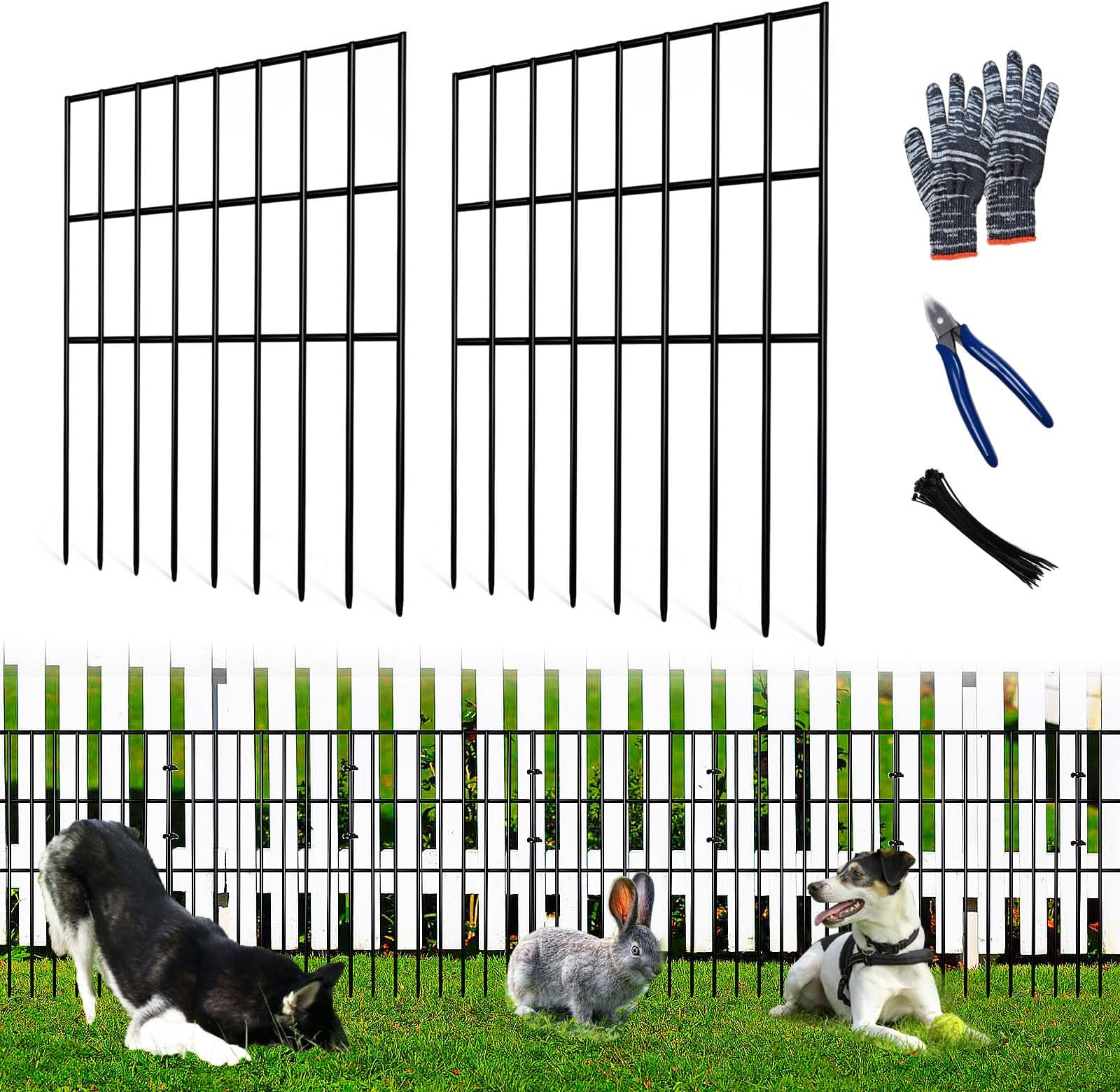 QIEGL 25pcs Garden Fence Animal Barrier 27ft(L) X 17in(H) No Dig Barrier Fencing Dog Rabbits Blocker 9 Vertical Metal Wire Rustproof Border Decorative Fences for Outdoor, Yard, Patio